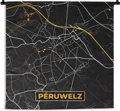 Wandkleed - Wanddoek - Péruwelz - Kaart - Plattegrond - Goud - Stadskaart - 180x180 cm - Wandtapijt