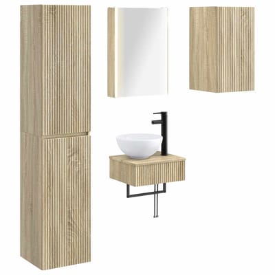 vidaXL Badkamermeubelset 5 st Sonoma Eiken Bewerkt hout en glas