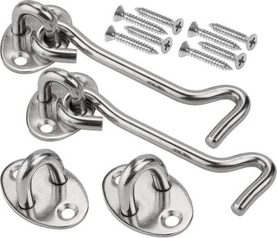 Robuuste 4 Inch Storm Hooks met Oog, RVS Deursluitingen voor Garagedeuren, Raam- en Schuifdeuren met Bevestigingsschroeven en Duurzame Montageaccessoires