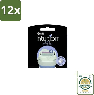 Wilkinson Intuition 2 in 1 Navulmesjes Dry Skin 3 stuks per verpakking - Voordeelverpakking - 12 stuks - Amandelolie scheermesje - Scheermesje met verzorging