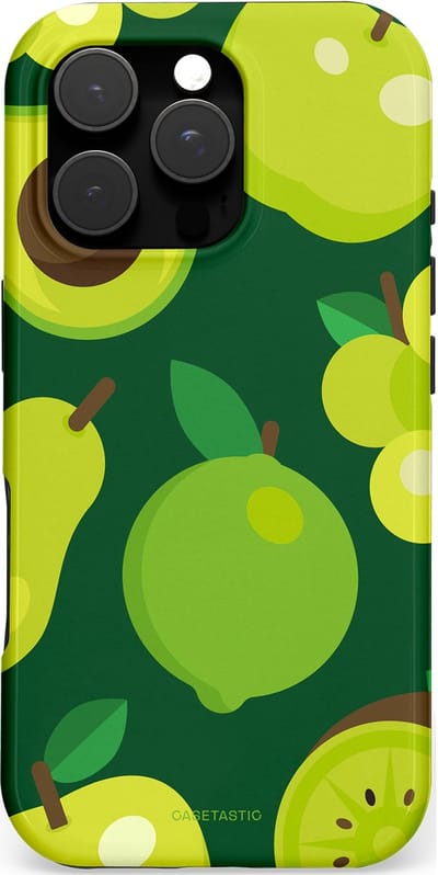 Casetastic hoesje geschikt voor Apple iPhone 16 Pro - MagSafe - Dubbellaagse bescherming - Peren Appel Groen - Fashion Case - Donkergroen Geel