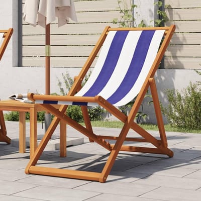 Houten Strandstoel - Opvouwbare Stoel - Ontspannen Buiten - 3-standen Verstelbaar - 62 cm Breed - Blauw Wit