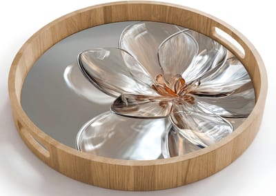 Dienblad rond 40x40 cm - Schootdienblad hout - Bloem - Glazen - Doorzichtig - Borrelplank rechthoek - Plateau houten dienbladen