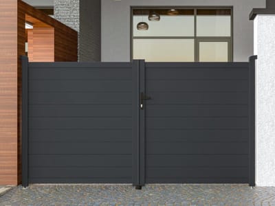 Vente-unique Draaipoort van aluminium antraciet - L305 x H165 cm - NAZARIO