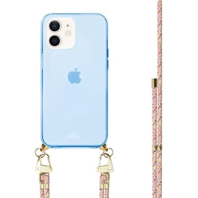 xoxo Wildhearts silicone case met koord - Blauw telefoonhoesje met koord - telefoonketting - Rainbow Vibes - Cord Case - geschikt voor Apple iPhone 12 - Regenboog koord - meerkleurig