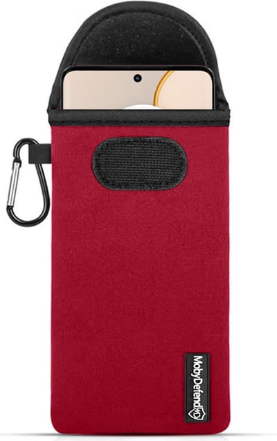 MobyDefend Hoesje - Geschikt voor Motorola Edge 50 - Neopreen Pouch Met Karabijnhaak - Insteek - Riemlus - Rood