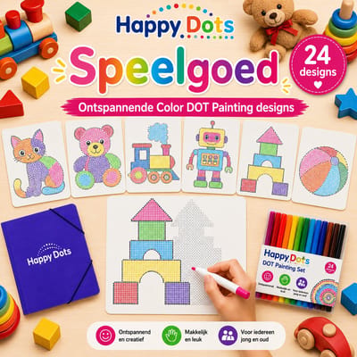 HappyDots Color DOT Painting set Speelgoed A4 - 24 designs + stiften set + opbergmap