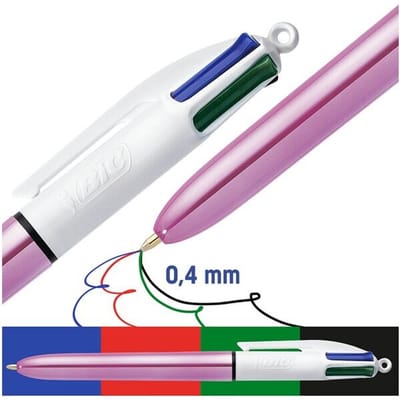 Bic 4 Colours Shine, balpen, 0,32mm, 4 klassieke inktkleuren, lichaam metallic roze