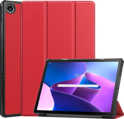 Hoesje - Geschikt voor Lenovo Tab M10 Plus (3e / 3rd Generatie) - Dun & Stevig - Hardcover Book Case - Trifold Bookcase Hoes - Hard Cover - Tablethoes - Rood
