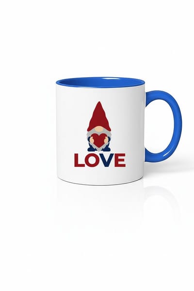 Gnome Liefdes Mok met Hart & 'LOVE' Tekst - Rood Blauw Wit - Uniek Cadeau