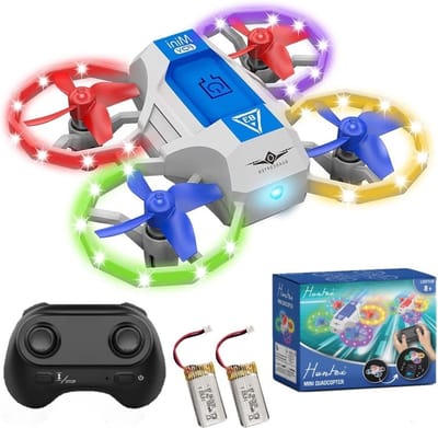 Huntex Mini-Drone Blauw met Verlichting voor Kinderen en Volwassenen - RC Voertuigen - Spraakbesturing Verlicht - 3D-flip - Kinder Drone - Kinderspeelgoed - Verjaardagscadeau - Inclusief 2 Accu's en Batterijen