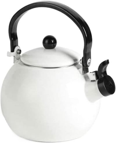 Theepot met Fluitje - Waterkoker Ketel - Water Koken - Emaille Buitenafwerking - 1.4L - Wit