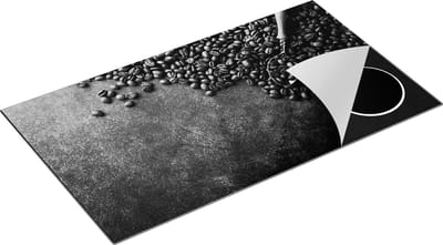 Chefcare Inductie Beschermer Koffiebonen met een Lepel - Zwart Wit - 90x50 cm - Afdekplaat Inductie - Kookplaat Beschermer - Inductie Mat