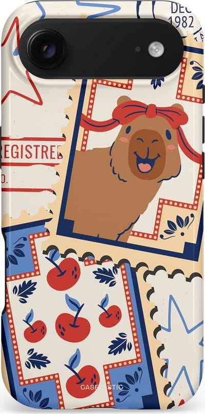 Casetastic hoesje geschikt voor Apple iPhone Air - MagSafe - Dubbellaagse bescherming - Kerst Capibara Post van de Noordpool - Fashion Case - Lichtgrijs Zand Terracotta