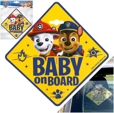 Paw Patrol Marshall, Chase Autoplaatje met zuignap, hangertje voor op de voorruit, autotoebehoren BABY ON BOARD