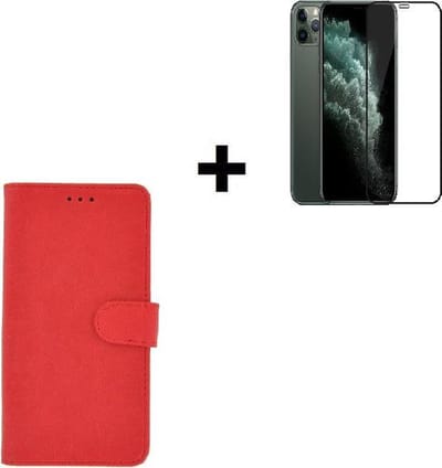 iPhone 12 / 12 Pro Hoesje - Book case - iPhone 12 / 12 Pro Screenprotector - iPhone 12 / 12 Pro Hoesje Wallet Bookcase Rood + Full Tempered Glass