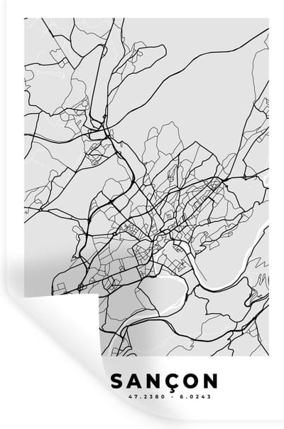 Muurstickers - Sticker Folie - Plattegrond - Kaart - Stadskaart - Frankrijk - Besançon - 20x30 cm - Plakfolie - Muurstickers Kinderkamer - Zelfklevend Behang - Zelfklevend behangpapier - Stickerfolie