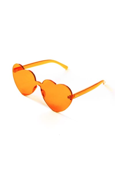KIMU® Hartjes Zonnebril Oranje Groot - Oranjekleurige Glazen - Grote Zonnebril Transparant Montuurloos Nederland Holland Festival