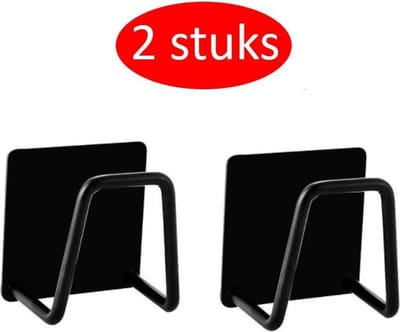 Sponshouder (2 stuks) - Zwart- Zelfklevend - Waterbestendig - Gootsteen Organizer- Vaatdoek houder - Sponzen houder