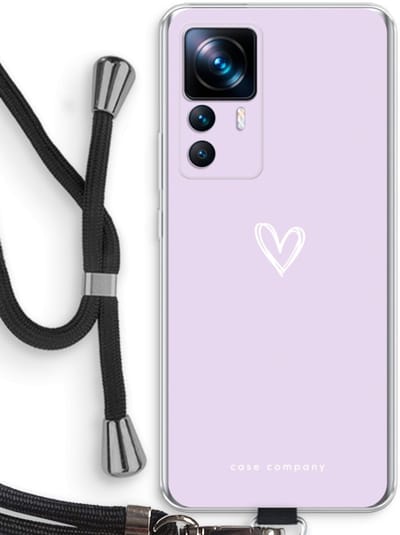 Case Company® - Hoesje met koord geschikt voor Xiaomi 12T hoesje met Koord - Klein hartje paars - Telefoonhoesje met Zwart Koord - Bescherming aan alle Kanten en Over de Schermrand
