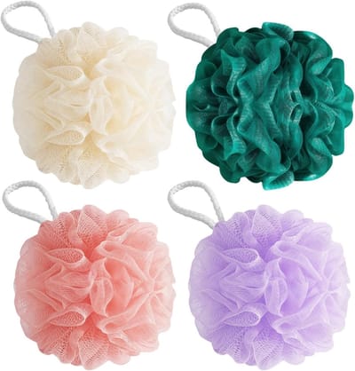 4-Pack Loofah Douche Puff - Zachte Bad Spons voor Lichaamsreiniging en Exfoliatie, Ideaal voor Mannen en Vrouwen, Verwijdert Dode Huidcellen en Verbetert de Bloedcirculatie