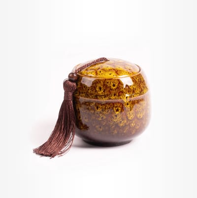 Dieren Urn Hond Kat Klein 500 ml Geel Bruin Met Touw - Dieren Urn voor As Crematie - Urn Hond - Urn Kat