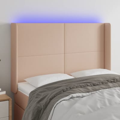 vidaXL - Hoofdbord - LED - 147x16x118/128 - cm - kunstleer - cappuccinokleurig