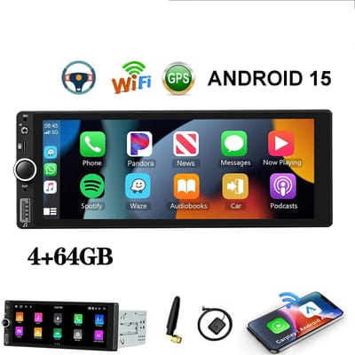 ESSGOO Universele 1Din Autoradio met Bluetooth - Draadloze Apple Carplay en Android Auto - 6,86 inch Touchscreen - USB, Aux, FM-Radio, RDS, MP5 - Handsfree bellen - Android 15 4 + 64GB