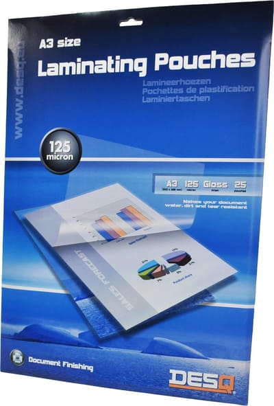 DESQ® Lamineerhoes | A3 | 125 micron | Glanzend | 25 stuks | 303 x 426 mm | Premium | 71233