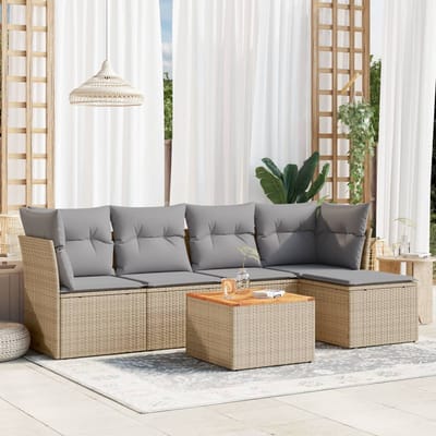 vidaXL - 6-delige - Loungeset - met - kussens - poly - rattan - beige