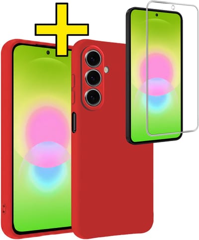 Hoesje - Met Screenprotector - Geschikt voor Samsung Galaxy A27 - Sterk & Shockproof - Back Cover - Siliconen Case - Telefoon Hoes - Telefoonhoesjes - Rood