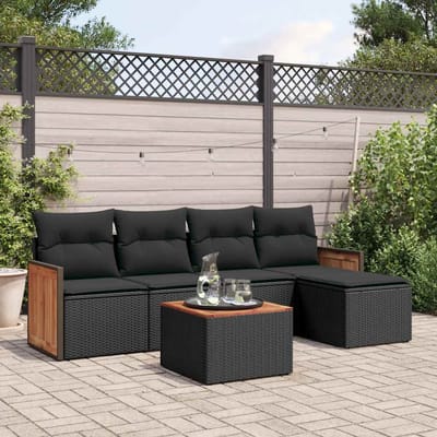 vidaXL - 6-delige - Loungeset - met - kussens - poly - rattan - zwart