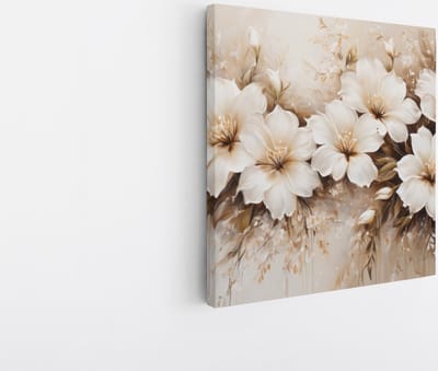 Saammp Canvas Schilderij - Witte Bloemen - Beige - Abstract - 20x20 - Foto op canvas - Wanddecoratie - Muurdecoratie Woonkamer - Kantoor Decoratie