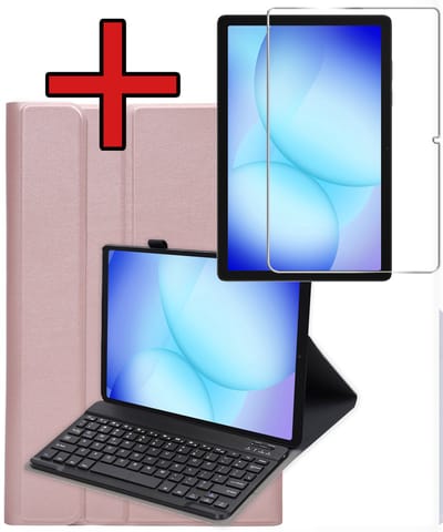 Hoes - Geschikt voor Samsung Galaxy Tab A11 Plus - Met Screenprotector - Toetsenbord Case - Keyboard Book Cover - Hoesje - Rosé goud