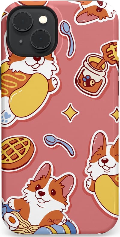Casetastic Hoesje Geschikt voor Apple iPhone 15 Plus Magsafe - Stijlvolle Beschermende Duo-layer Case - Corgi snacks