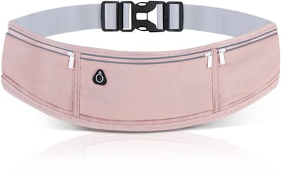 Dailygoods - Polyester buiktas, klein, joggingtas met reflecterende strepen, ritssluiting en hoofdtelefoonjack, platte heuptas voor sport, wandelen, korte uitstapjes, roze, Small, Minimalistisch
