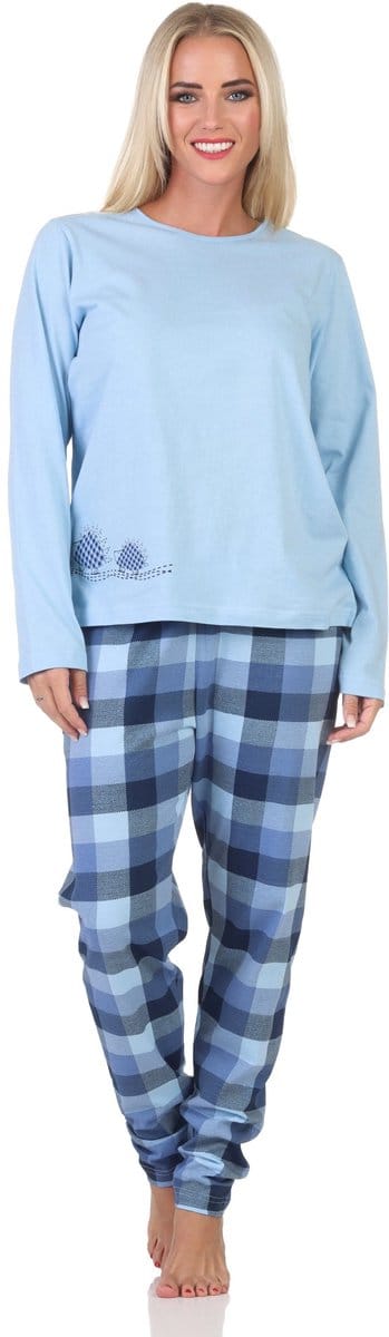 Normann jersey damespyjama met lange mouwen, geruite broek en dierenmotief