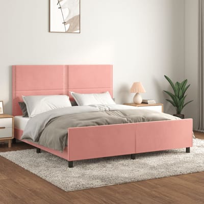 vidaXL - Bedframe - met - hoofdeinde - fluweel - roze - 160x200 - cm