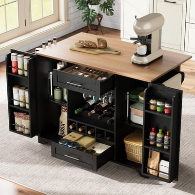 Sweiko Keukenkast - Dressoir - Met wijnrek - Bekerhouder - 2 lades - Opbergplank - Zwart