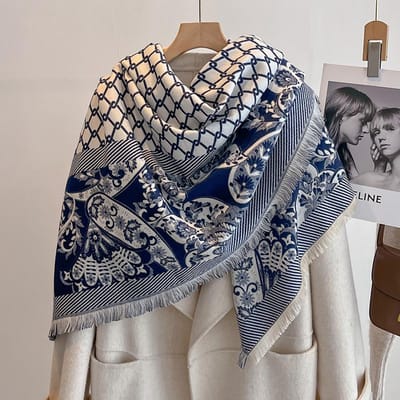 Luxe Dames Cashmere Sjaal - Winter Warm Met Kwastjes Gestreept Geprint Pashmina Sjaal, Foulard & Poncho gray