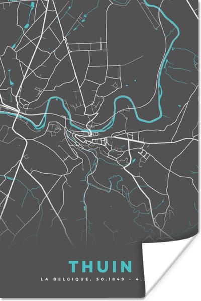 Poster Stadskaart – Grijs - Kaart – Thuin – België – Plattegrond - 120x180 cm XXL