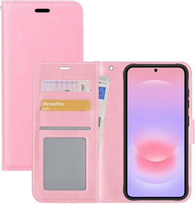 Hoesje - Met Pasjeshouder - Geschikt voor Samsung Galaxy A37 - Luxe Bookcase Portemonee - Flip Case - Kunstleer Book Case - Flipcase - Book Cover - Walletcase - Portemonneehoes - Lichtroze