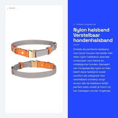 Dailygoods- Halsband Verstelbaar - Nylon/Huisdierhalsband - Roestvrij Stalen Gesp - Lichtgewicht/Zacht - Ademend - Geschikt voor Nek 31-50 cm - Hondenhalsband