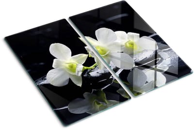 Tulup Glazen Snijplank - Wit Orchidee Snijplank Glas - SET van 2 STUKS 30 x 52 cm - Anti-Slip Snijplanken-Serveerplanken van glas-UV Gelaagd Glas Serveerplanken-Dienblad-Kookbenodigdheden