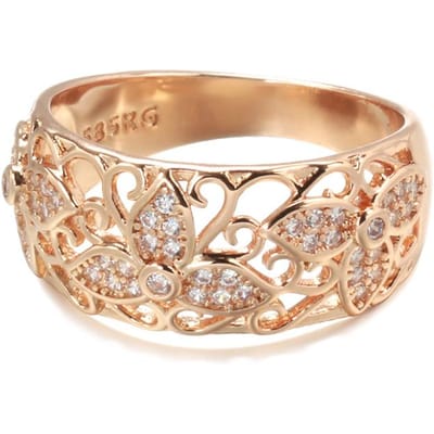 Nouveaux Anneaux Or Rose Pour Femmes Anneau Fleur Zircon Naturel Vintage Mariée Mariage Joaillerie Fine Cadeau de Fête 7 beige