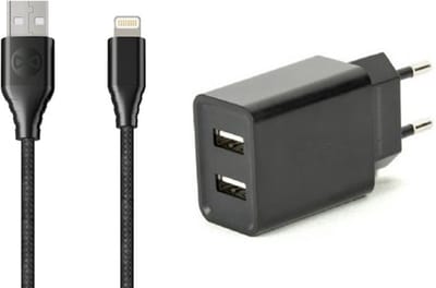 OneOne lader met 2 poorten + 1,5m stevige OneOne Lightning kabel. Universele 2.1A oplader adapter past op Apple iPhone 14 Plus, iPad Mini 1, iPad Mini 2, iPad Mini 3, iPad Mini 4, iPad Mini 5, iPad Air, iPad Air 2, iPad Air 3
