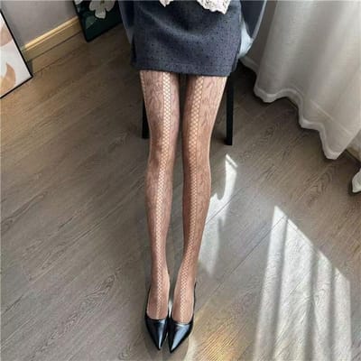 Collants Rayés Verticaux Sexy Noir Violet pour Femmes Pantyhose en Dentelle Creuse Bas Filet Respirant Jk One Size
