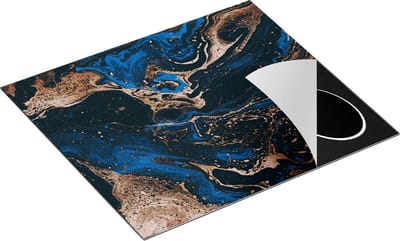Chefcare Inductie Beschermer Abstracte Kunst - Blauw en Brons - 60x50 cm - Afdekplaat Inductie - Kookplaat Beschermer - Inductie Mat