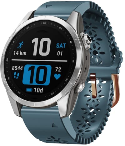 By Qubix - Geschikt voor Garmin bandje - 20mm Quickfit - Flower siliconen bandje - Grijsblauw - Geschikt voor Garmin Fenix 7s/6s/5s / Instinct 2s / Epix Pro Gen 2 (42mm)