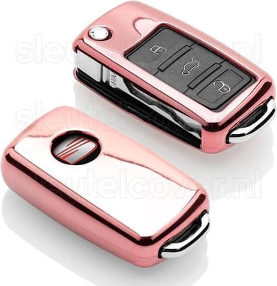 Autosleutel Hoesje geschikt voor Seat - SleutelCover - TPU Autosleutel Cover - Sleutelhoesje Rose Goud Hoogglans